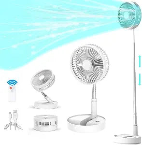 Portable Foldable Oscillating Fan with Remote Control, 7200mAh Rechargeable USB Standing Fan, 8'' Quiet Table Fan with 3 Speeds, Timing Function, Suitable for Home Office Camp Travel