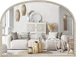 WallBeyond White&Gold Vintage Mirror for Vanity 32x24 Inch, Gold Antique Mirror with Ornate Frame, Arched Vintage for Bathroom, Living Room, Fireplace, Entryway