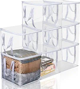 Windyun 8 Pcs Clear Zippered Organizers 12''x12''x12'' Moving Bags with Reinforced Handles Heavy Duty Storage Cube Tote Storage Bags Bins for Clothes Moving Supplies Linens Shoes Closet Organizer