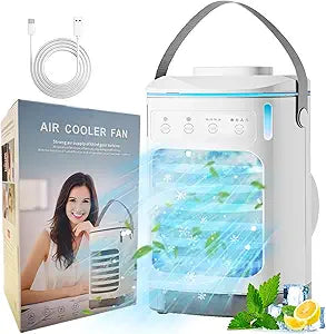 Portable Air Conditioners, SMLEGFT Evaporative Air Cooler with 7 Color Light & 900ml Large Tank, 3 Speeds & 2/4/6/8H Timer, Dual Mist Spray & Dual Icebox, Personal Air Conditioner for Bedroom Office
