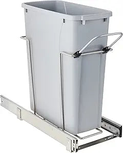 Knape & Vogt in-Cabinet Pull Out Trash Can, 20-Qt., Bottom-Mount Cabinet Installation, Requires Min 8-in Opening, 20.5 in x 8.5 in x 17.5 in, RS-PSW9-1-20-P, Platinum