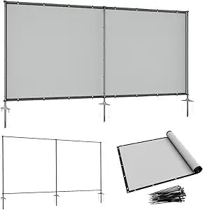 6' x 12' Gray Outdoor Privacy Screen Freestanding 240 GSM Privacy Fence Panels for Outside, Pool Fences with Poles, Backyard Temporary Fencing, Privacy Wall Ground Pole Fence