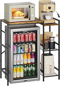 Yuyetuyo Mini Fridge Stand with Storage Shelves, Wine Cabinet, Microwave Stand, Coffee Bar, TV Stand, Bakers Rack, Beverage Refrigerator Table Adjustable for Dorm Apartment Kitchen Rustic Brown