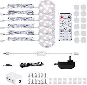LED Dimmable Under Cabinet Lighting Kit,12V 6 Pack Wired Puck Lights with Remote Control, Plug in Under Counter Lighting Fixtures for Kitchen,Bookcase,Showcase,Shelf (Natural White)