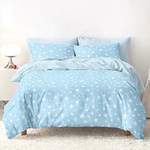 Wake In Cloud - Star Bedding Set for Boys Girls, Cute Stars Polka Dot, Soft Lightweight Comforter Set with Sheets, 5 Pieces Kids Bed in a Bag, Sky Blue, Twin Size