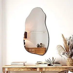 TRAHOME 32'' x 18'' Irregular Asymmetrical Wall Mirror for Living Room Bathroom Entryway, Modern Decorative Mirror Hanging
