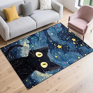 Black Cat Area Rug 3x5, Non Slip Washable Cat Design Rugs Room Decor Indoor Mat, Soft Velvet Pet Mat for Bedroom Bathroom Living Room (3' x 5')