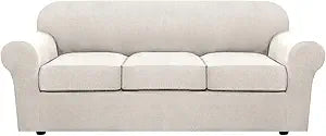 H.VERSAILTEX 4 Piece Stretch Couch Covers for 3 Cushion Couch Sofa Furniture Slipcovers Feature Upgraded Thicker Jacquard Fabric (Sofa, Ivory)