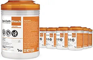 Sani-Cloth Bleach Disposable Wipes, Full Case, Hospital-Grade Surface Disinfecting Wipes for Healthcare and Bathroom, Large Wipe, 6" x 10.5", 75 Wipes per Canister, 12 Canisters Total, 900 Total Wipes