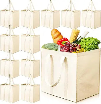Amylove 12 Pack Heavy Duty Canvas Grocery Bags, Reusable Large Tote Bags, Washable & Foldable for Shopping, Storage