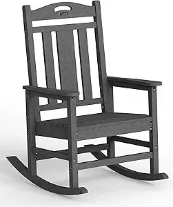 Ciokea Oversized Outdoor Rocking Chair, 380lbs Heavy-Duty Large Patio Rocker, Weather Resistant & Anti-Fade Porch Chair, High Back Cozy Rocking Chair for Outside, Fire Pit, Deck, Garden, Dark Grey