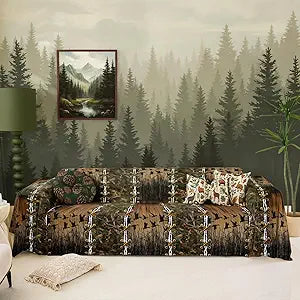 Duck Camo Sofa Slipcover Wild Duck Non Slip Fuzzy Pet Couch Covers for Sofa,Fall Leaves Camo Animals Farmhouse Sofa Cover Furniture Protector Couch Soft for Kids,71" x 102",Hunting Rustic Cabin Decor
