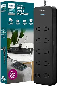 Philips Surge Protector Power Strip with USB Ports
