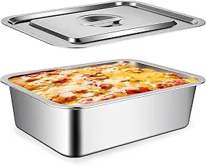 9.2QT Stainless Steel Lasagna Pan with Lid, 4 Inch Deep Baking Dish with Lid  15.6"x11.6"x4" Nonstick Casserole Dish Oven Safe to 500F, Food-Grade Deep Baking Pan for Lasagna, Roasts, Family Cooking