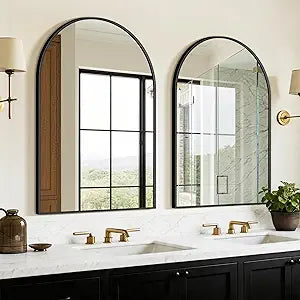 Arched Bathroom Mirror for Wall, 2 Pack 38"x26" Black Vanity Bathroom Mirror for Over Sink with Tempered Glass, Metal Framed Arch Mirror for Bedroom, Living Room, Entryway