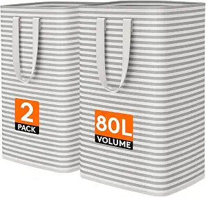 Lifewit 80L Large Laundry Baskets, Laundry Hampers Bags, 2 Pack, Grey