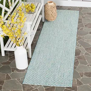 SAFAVIEH Washable Rug Outdoor Courtyard Collection - 2'3" x 8' Runner, Light Blue & Light Grey, Non-Shedding & Easy Cleaning, Ideal for Patio, Entryway, Mudroom, Hallway, Kitchen (CY8653-37121)