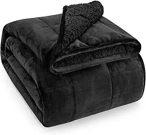 Wemore Sherpa Fleece Weighted Blanket for Adult, 10 lbs Dual Sided Cozy Fluffy Heavy Blanket, Ultra Fuzzy Throw Blanket with Soft Plush Flannel Top, 48 x 72 inches, Blackon Both Sides