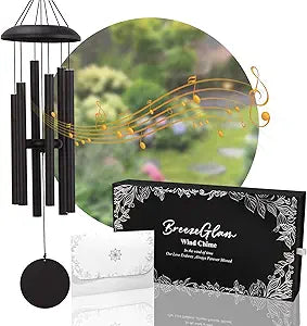 32" Outdoor Wind Chimes Deep Tone, Professionally Tuned C Major Aluminum Wind Chime with Gift Box & Envelope, Memorial Sympathy Wind Chime for Patio Garden Decor, Classic Round, Black