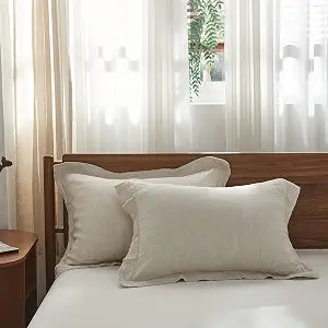 Simple&Opulence 100% French Linen Pillowcase King Size Set of 2, Pure Flax Pillow Covers with Embroidered, Solid Color Pillow Cases with Overlap Closure -Soft and Durable (20" X 36", Linen)