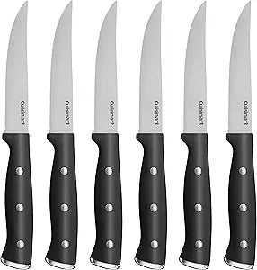 Cuisinart Classic Forged Triple Rivet, 6-Piece Steak Knife Set, Superior High-Carbon Stainless Steel Blades for Precision and Accuracy (Black)