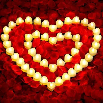 Audab Rose Petals and Candles Set for Romantic Decorations, 48 Romantic Candles with 4000 Fake Rose Petals for Special Night, Hotel Room, Date Night, Bedroom, Valentine's Day Decorations