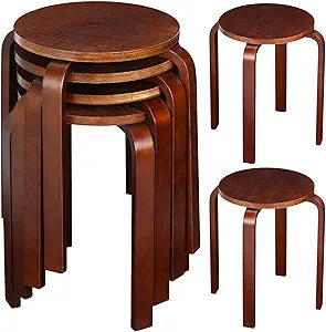 FairySandy Stackable Bentwood Stools, 18 Inch Height Black Wooden Backless Counter Chairs with Round Top, Portable Stool for Kitchen Dining Classroom Home Living Room Furniture(Dark Coffee,4 Pieces)