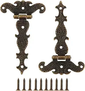 dophee 2Pcs Antique Bronze Decorative T-Strap Door Hinges, 4.45"x2.71"