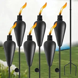 ZSZMFH 6 Pack Citronella Torches Outdoor, Metal Tiki Torches for Outside, 59.5 Inch Upgraded Garden Torch with 3-Prong Grounded Stake, Patio Pathway Party Decorative Outdoor Light Torches, (Black)