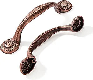 10 Pack Rustic Pulls,Antique Copper Cabinet Pulls Hammered Cabinet Pulls Kitchen Cabinet Hardware Vintage Pulls for Drawers 5 Inch (128mm) Hole Center