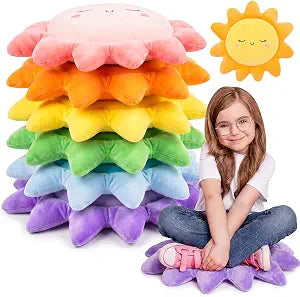 Juexica 6 Pcs Sun Shaped Floor Cushions for Classroom Flexible Seating Cute Plush Sun Throw Pillows Chair Pads for Back to School First Day of School Sofa Couch Bed Decor (15 Inch,Colorful)