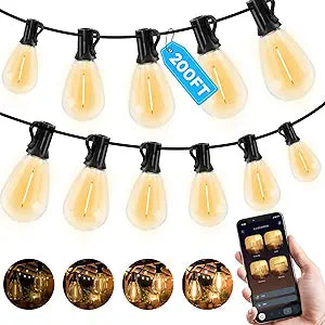 GvvooHome 200FT Outdoor String Light with S11 Plastic Bulbs, Low-Voltage LED Patio Light with App & Remote, Music Sync, 4 Lighting Modes, Dimmable & Waterproof for Backyard, Porch, Garden, Deck, Party