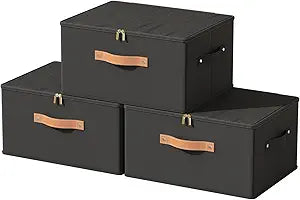 Tuza 3 Pack Foldable Storage Bin with Lid, Heavy-Duty Fabric Storage Box with Reinforced Handles, Collapsible Closet Organizer for Clothes, Bedding, Wardrobe & Bedroom Organization(Black, 25L)