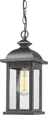 FEMILA Outdoor Pendant Lights for Porch, Exterior Hanging Latern Outdoor Hanging Light Fixture, Black Finish with Clear Glass, 4FD54H BK