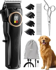 iBTC Pet Grooming Clipper Set for Thick Dense Fur, Professional Low Noise Rechargeable Pet Hair Trimmer with Ceramic Blade & Stainless Steel Scissors, Suitable for Dogs Cats