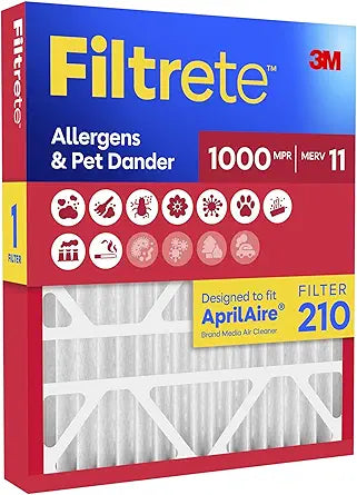 Filtrete 210 Air Filter, AprilAire 210 Replacement Filters, MERV 11, MPR 1000, Allergens & Pet Dander, 12-Month AC/Furnace Filters, Cleaner Air, Reliable Airflow, 1 HVAC Filter