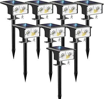 btfarm Solar Spot Lights Outdoor Waterproof, 8 Pack/3 Modes Motion Sensor Lights, Solar Powered Spotlights 2-in-1 Auto On/Off for Outside Pathway Yard Garden Landscape Lighting, Cool White