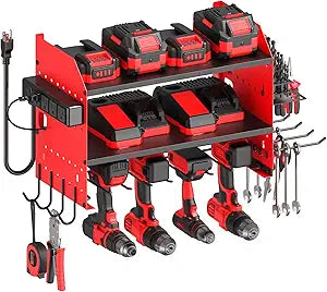 CCCEI Modular Power Tools Organizer Charging Station, Drills and Battery Storage Wall Mount, Garage Shop Organization, Anniversary, Birthday, Gifts for Men, Father, Red, 1 Pack.