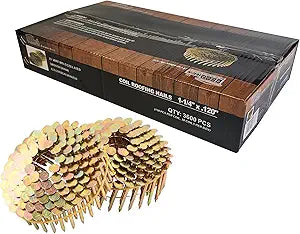 Coil Roofing Nails 1-1/4" x 0.120  Electro Galvanized 15 Smooth Shank Wire Coil Nails for Roofing Nail Gun, 3600 Count (30 Coils)