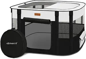 Dog Playpen - Foldable Cat Play Pens for Pubby,Kitten, Rabbit,Portable Pet Tent with Carring Bag for Indoor/Outdoor Travel Camping (Black-Small)