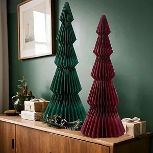 SUNBEAUTY 20'' Red and Green Honeycomb Christmas Tree Large 3D Christmas Table Decorations Indoor Foldable Magnetic Paper Christmas Tree Decorations Reusable Xmas Decor Gifts for Home Office -2 PCS