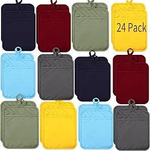 Zubebe 24 Pcs Oven Pot Holders with Pockets Christmas Kitchen Gift for Women Sublimation Heat Resistant Potholders Oven Mitts Hot Pads Terry Cloth Coaster for Xmas Cooking Gift (Multi Colors)