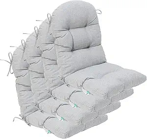 QILLOWAY Outdoor High Back Chair Cushion for Adirondack, All Weather Rocking Chair Cushions Thick Padded Replacement for Patio Furniture Set of 4,Gray,White
