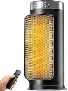 1500W PTC Quiet Space Heater with Remote Control, 15.8Γ Portable Electric Heaters for Indoor Use, 75┬░Oscillation Ceramic Heater for Office, 24H Timer, 5 Modes, Fast Safe Quiet Room Heater for Bedroom