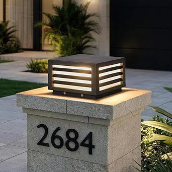 MVBT Post Lights Outdoor, 8.8" Hard Wired Pillar Lights Outdoor, IP54 Waterproof Column Light, 3000K Landscape Column Lamp, Square Pillar Patio Lamps Lighting for Posts Fence Deck Gate Entrance Yard