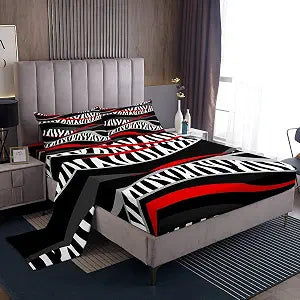 Feelyou Red Grey and Black Sheets with Deep Pocket Fitted Sheet Zebra Print Geometric Stripes Sheet Set Geometric Spiral Bed Sheets Set Retro Stripe Bedding Set Abstract Art Bed Set Queen Size