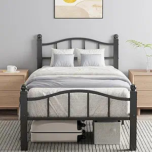 Twin XL Bed Frame, Noise-Free Design & Underbed Storage Heavy Duty Metal Bed Frames with Headboard No Box Spring Needed/Tool-Free Assembly