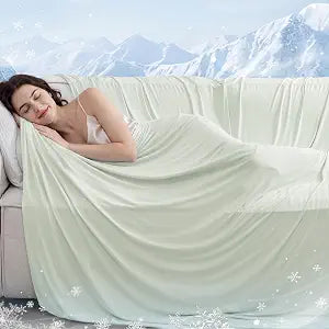 David's Home Double-Sided Cooling Blanket King Size for School College Dorm, Silky Breathable Lightweight Summer Thin Arc-Chill Q-Max 0.48 for Hot Sleepers, Reversible Portable Cold Cool, Sky Green