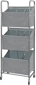 STO STO 3-Tier Vertical Rolling Laundry Hamper with Removable Bags, 120L Stackable Laundry Sorter Basket, Clothes Hamper with Wheels for Small Spaces, Closet, Bedroom, Bathroom, Laundry Room, Gray