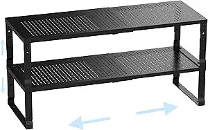 Cabinet Shelf,Expandable Adjustable Stackable Kitchen Organizer,for cabinets, Kitchens, countertops, bathrooms Shelf Organizer (2Packs/Black,Medium)